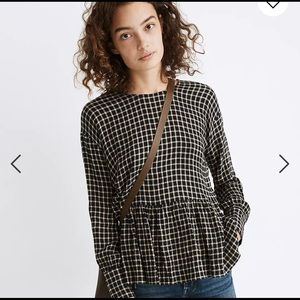 Madewell Button-Back Peplum Top in Mini Windowpane
